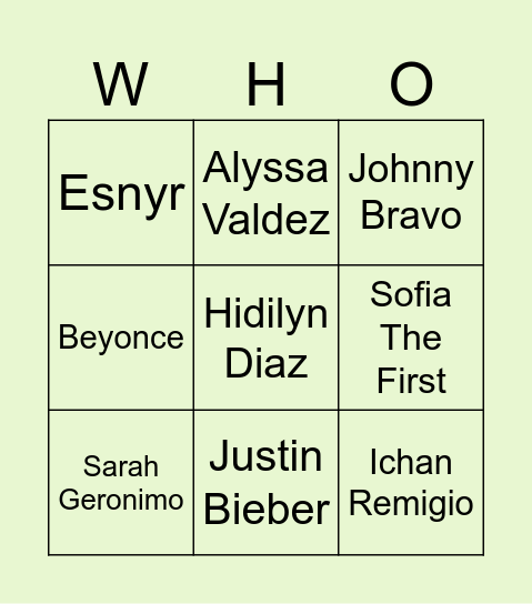 Who Am I? Bingo Card