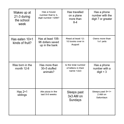 People BINGO: Math Style Bingo Card