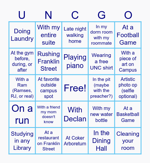 Selfie Bingo - all must include you! Bingo Card