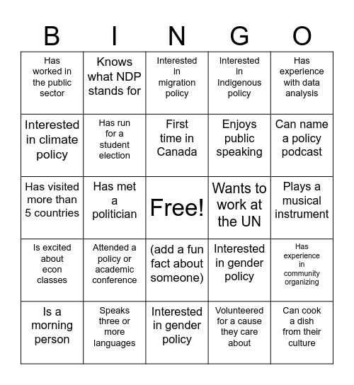 MPPGA HUMAN Bingo Card