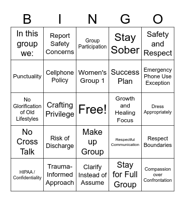 Group Expectations/Rules Bingo Card
