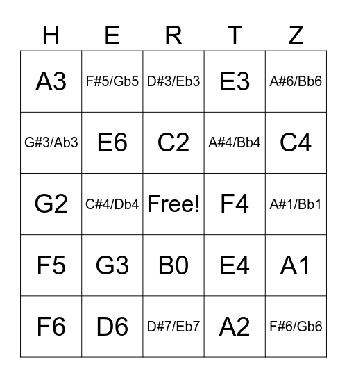 Hertz Bingo Card! Bingo Card