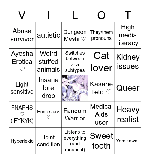 Violet Eloise Bingo Card