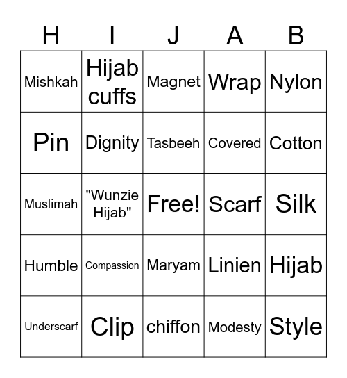 🧕🏻 Hijab Party Bingo! 🧕🏻 Bingo Card