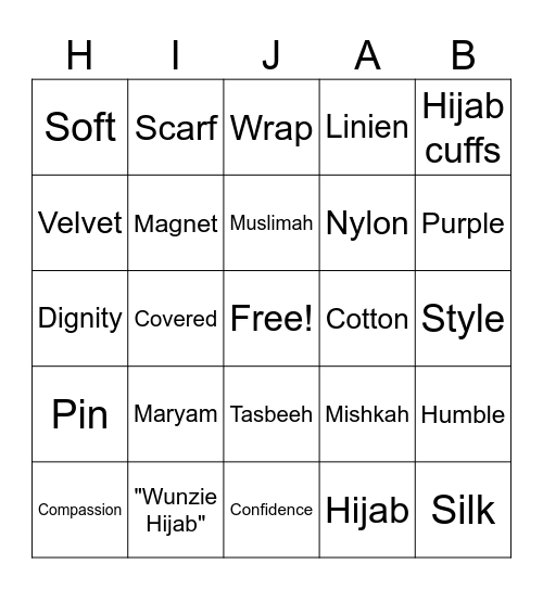 🧕🏻 Hijab Party Bingo! 🧕🏻 Bingo Card