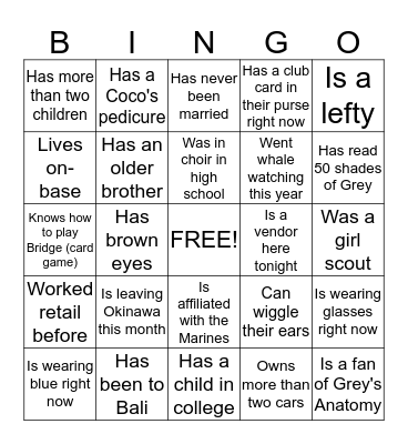 Sip and Shop Bingo Card