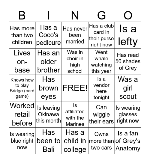 Sip and Shop Bingo Card