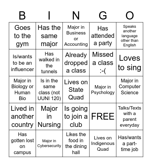 UUNI 120 Bingo Card