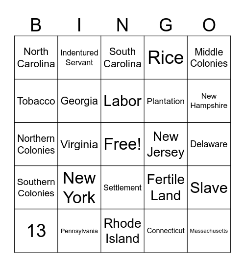 US History Bingo Card