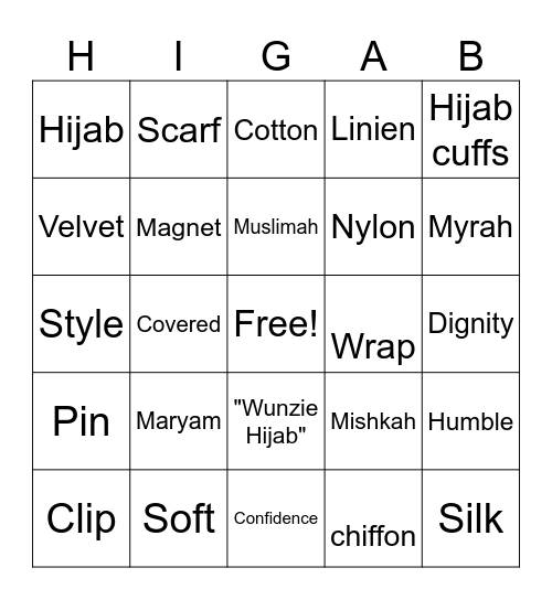 🧕🏻 Hijab Party Bingo 🧕🏻 Bingo Card