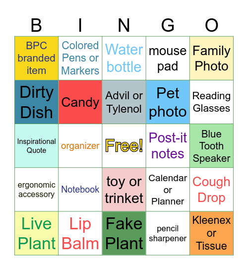 What's on Your Desk? Bingo Card