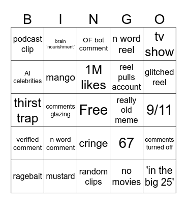 IG REELS BINGO Card