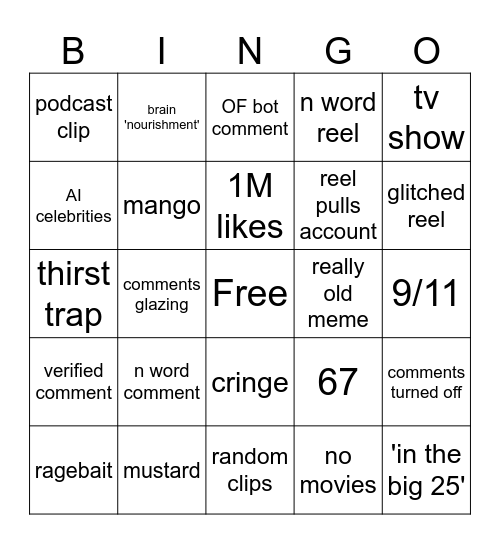 IG REELS BINGO Card