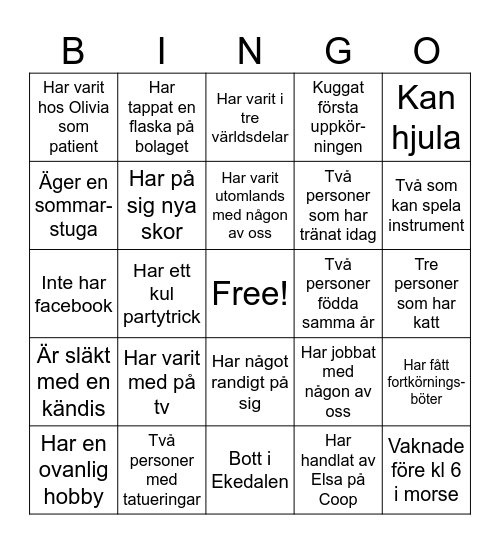 Hitta någon i laget som har... Bingo Card