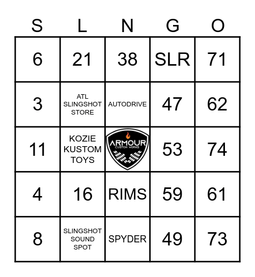 ARMOUR CUSTOM WORKS Bingo Card
