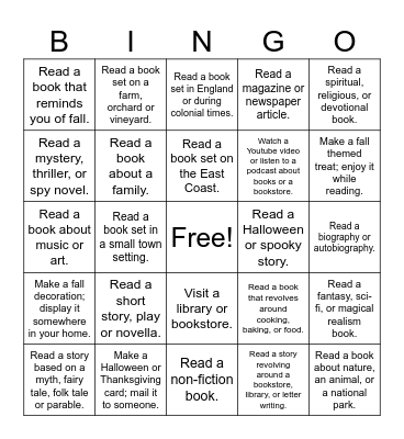 Autumn Reading Bingo Card