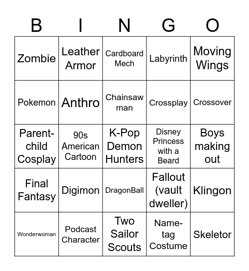 DragonCon Bingo Card