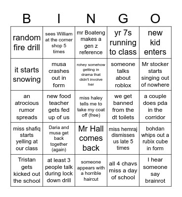 yr11 school Bingo Card