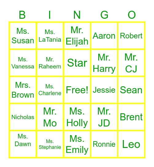 Classroom 2 Bingo Card