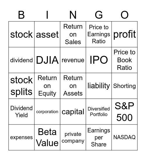 Intro to Investing Bingo Card