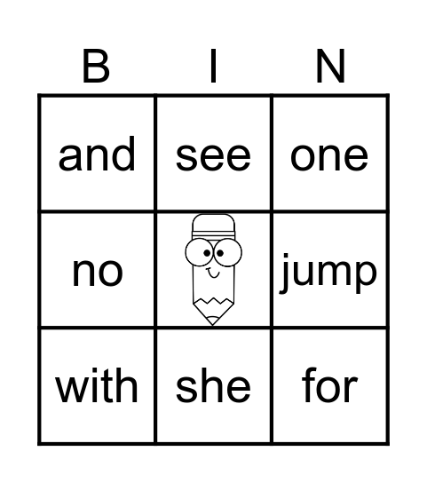 Sight Word Practice Bingo Card
