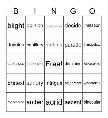 Sight Words 5th & 6th Grade Bingo Card