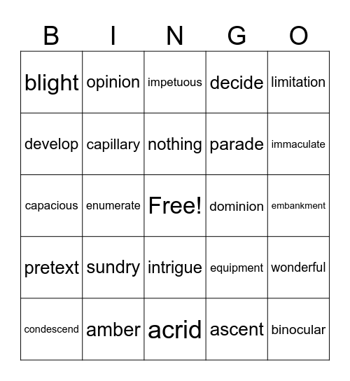 Sight Words 7th & 8th Grade Bingo Card
