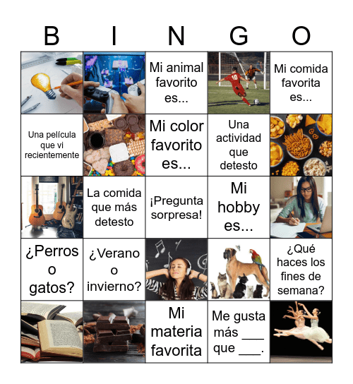 ¡Gustos y preferencias! Bingo Card