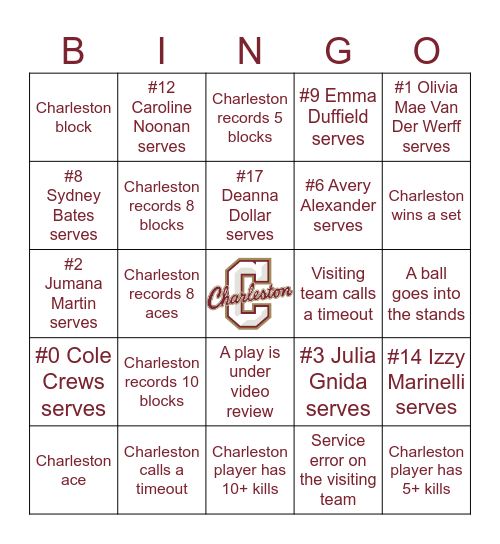 205 Charleston Volleyball Bingo Card