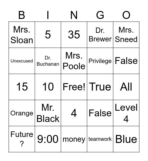 Untitled Bingo Card