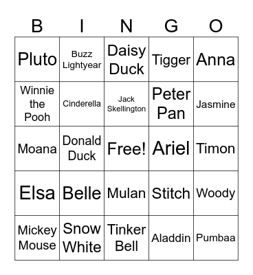 Disney Characters Bingo Card