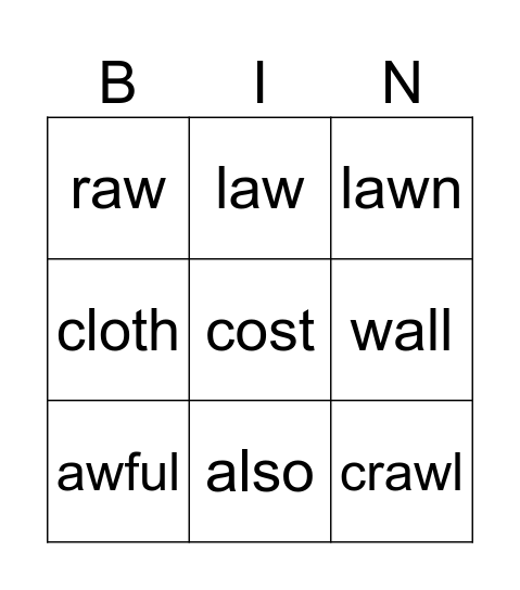 Gr 3 Week 10 Spelling Bingo Card