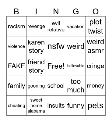 sus reddit stories Bingo Card