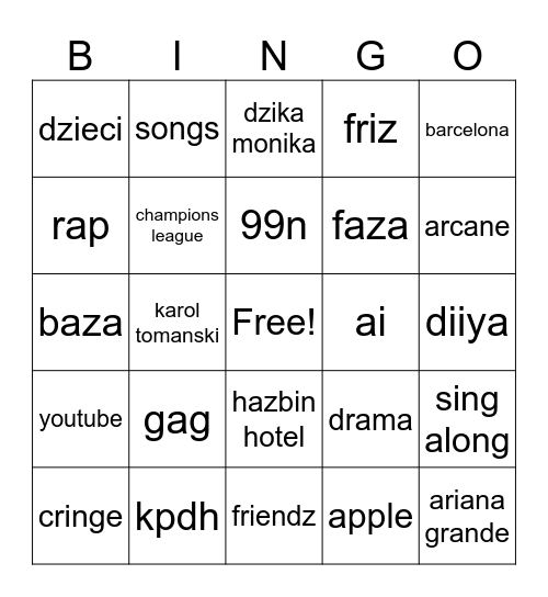 tiktok Bingo Card