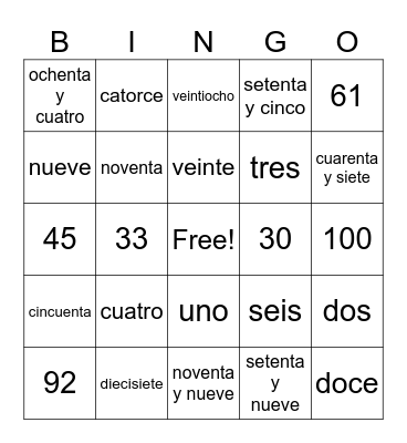 Los Numeros Bingo Card