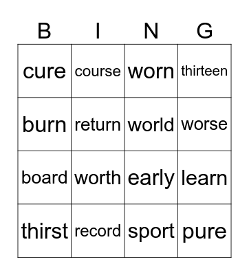 Gr 4 Week 10 Spelling Bingo Card