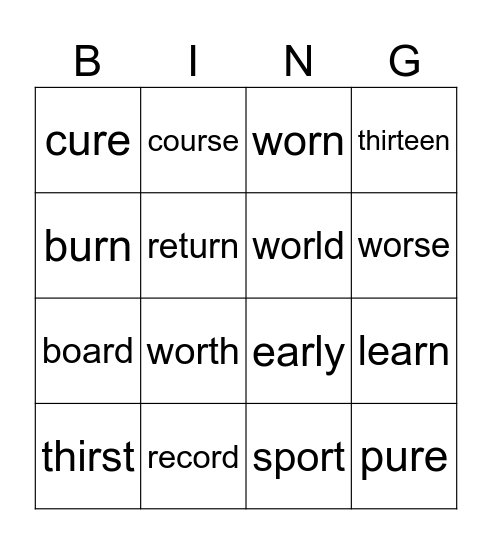 Gr 4 Week 10 Spelling Bingo Card