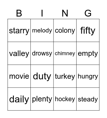 Gr 4 Week 14 Spelling Bingo Card