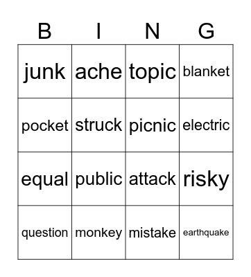 Gr 4 Week 16 Spelling Bingo Card