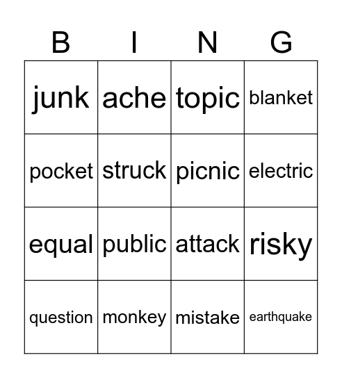 Gr 4 Week 16 Spelling Bingo Card