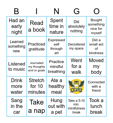 Self-Care Bingo Card