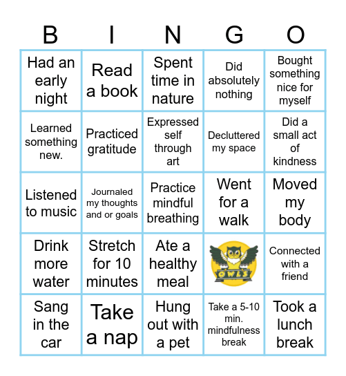 Self-Care Bingo Card