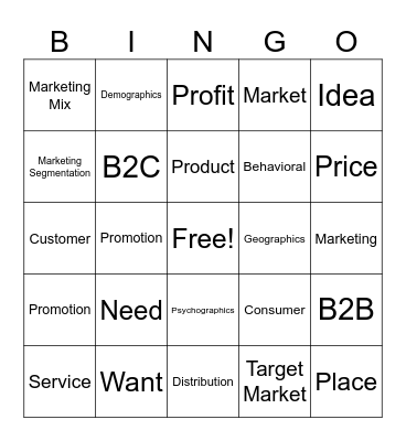 Unit 1 - Marketing Basics Bingo Card