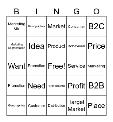 Unit 1 - Marketing Basics Bingo Card