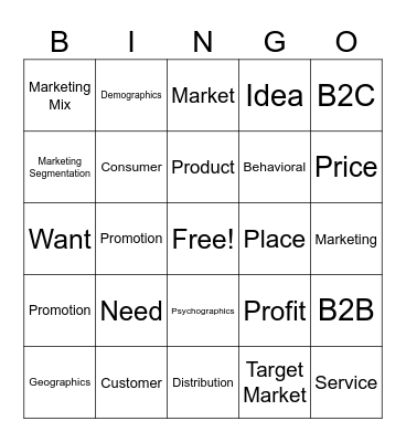 Unit 1 - Marketing Basics Bingo Card