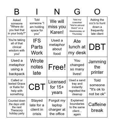 THERAPIST BINGO Card