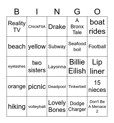 Layonna BINGO! Bingo Card