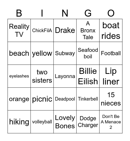 Layonna BINGO! Bingo Card