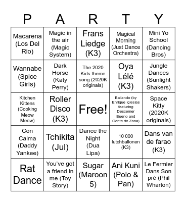 2020 Kids Learn to dance Bingo Card