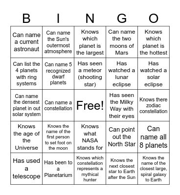 Cosmic Bingo Card